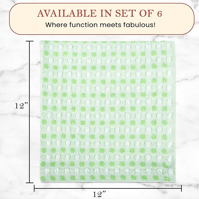 Vintage Vista 100% Cotton Dish Cloths (Pack of 6) - Dish Rags for Washing Dishes - Reusable & Highly Absorbent Kitchen Towels - Kitchen Rags fo Easter - (12" x 12" - Green Honeycomb)