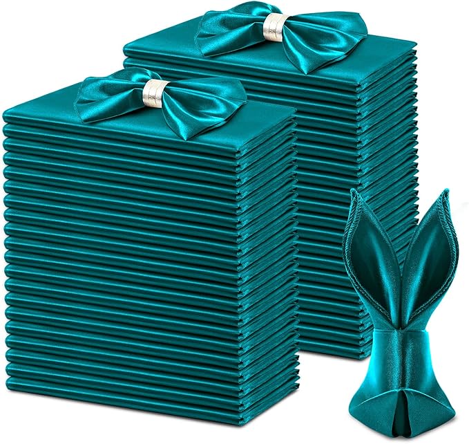 KKJIAF 50 Pack Dark Teal Square Satin Napkins 17x17 Inch Soft Smooth Cloth Napkins，Silky Table Napkin for Wedding Banquet Party Decoration