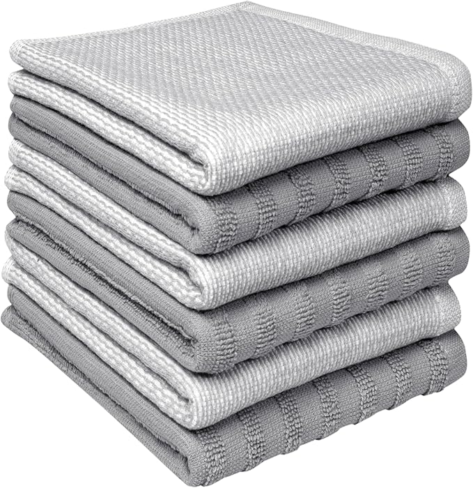 Bumble Premium Dish Cloths 13"x13" (6 Pack) | 100% Natural Ring Spun Cotton | 400 GSM | Highly Absorbent & Soft |Yarn Dyed & Solid Dyed Terry Dish Cloth Set - Grey