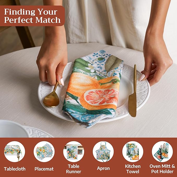 Maison d' Hermine Cloth Napkins Set of 4 100% Cotton Everyday Reusable Square Napkins Cloth Washable Dinner Party Wedding Restaurant Gifts for Mothers Day Spring/Summer (Agrume, 20" x 20")