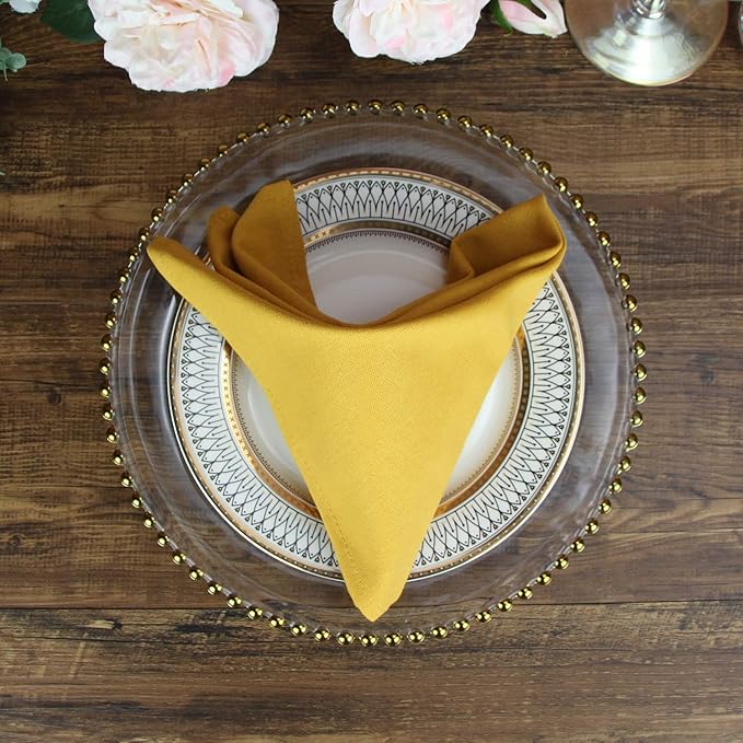 Solid Color Cotton Blended Dinner Cloth Napkins - Set of 12 (17 x 17 inches) - for Events & Home Use (Yellow)