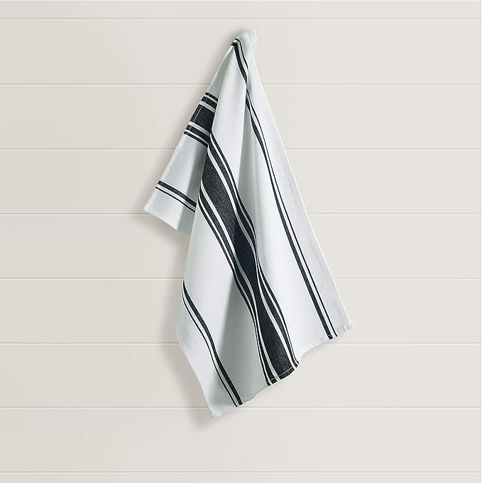 Kitchen Towels Set – Pack of 3 (20’’ x 30’’) Extra Large Premium Cotton Dish Towels for Kitchen – Absorbent – 100% Cotton – with Hanging Loop – Black Multi Design Striped