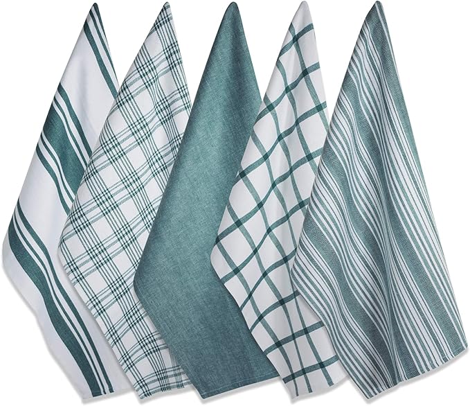 DII Assorted Woven, Kitchen Dishtowel Set, 18x28, Teal, 5 Piece