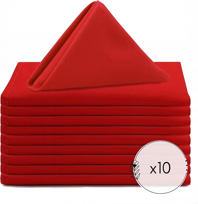 Your Chair Covers Cloth Polyester Napkins, 20 x 20 Inch, Washable Dinner Fabric Linen Napkins with Hemmed Edges for Restaurant, Wedding and Holiday Pack of 10 (Red)