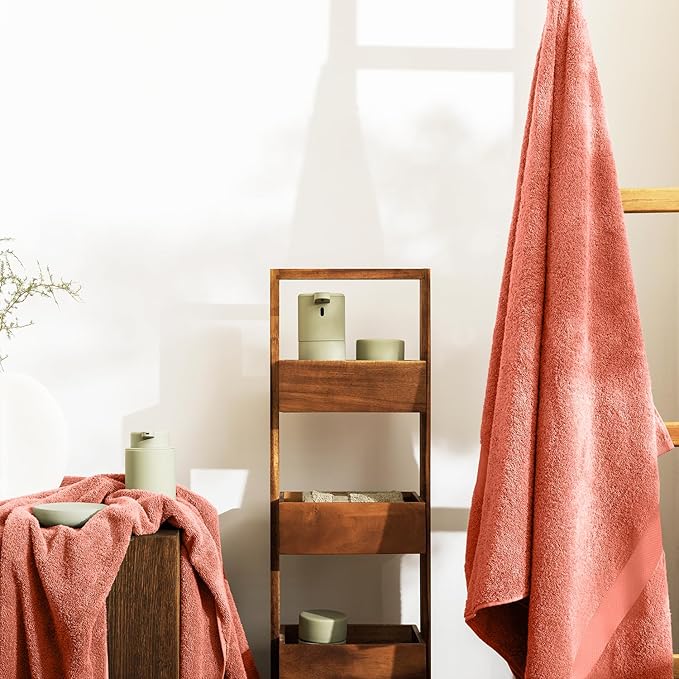 Oakias Premium Towel Set 600 GSM 6 Piece Coral - 100% Ring Spun Cotton Highly Absorbent Towels Set - Super Soft Bathroom Towel Set - Hotel Quality Double Stitched Hem - Ideal for Hotels, Spa, Gyms