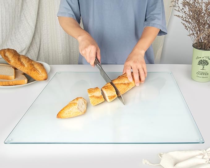 Kitchenville Glass Cutting Board 20”x16”: Tempered Glass Kitchen Counter Protector - Durable- Scratch-Resistant, Heat-Proof - Clear Design