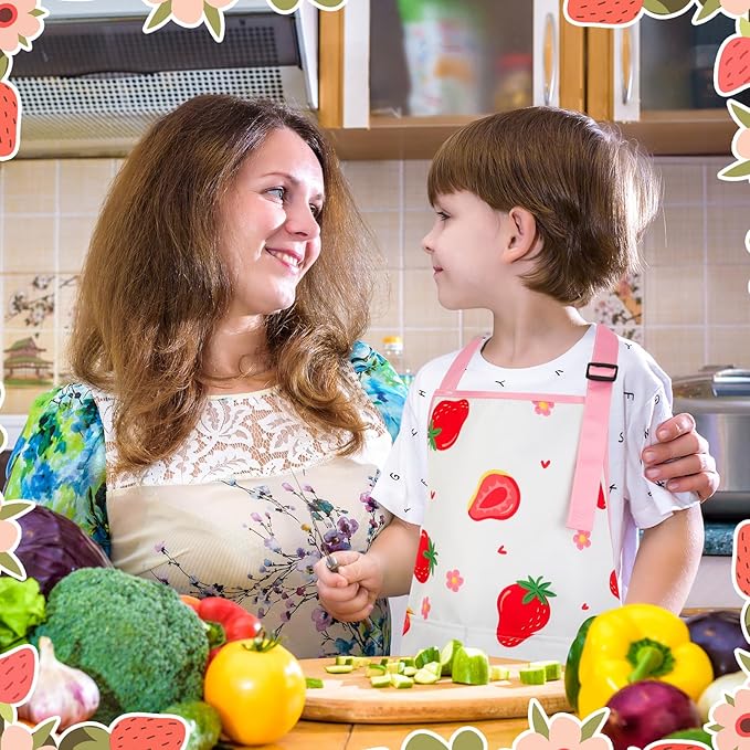 2 Pack Kids Apron, Cute Cooking Aprons, Waterproof Art Apron with Pockets, Toddler Painting Artist Apron Adjustable