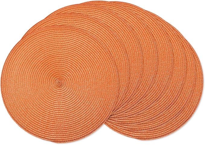 AHHFSMEI Round Placemats Set of 8 Heat Resistant Washable Non-Slip Woven Braided Table Mats for Dining Table Kitchen & Home Decor (Orange,8)