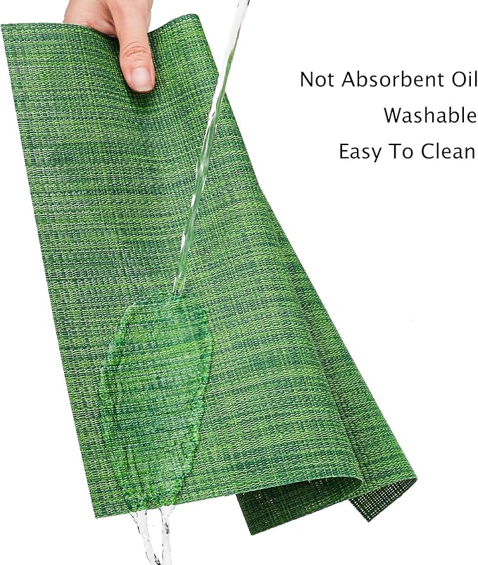 Myir JUN Placemats Set of 10, Vinyl Woven Placemats Place Mats Indoor Set of 10 Washable Table Mats Non-Slip Place mats for Dining Table (Dark Green)