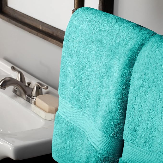 SUPERIOR Egyptian Cotton Pile 10 Piece Towel Set, Includes 2 Bath, 4 Hand, 4 Face Towels/Washcloths, Ultra Soft Luxury Towels, Thick Plush Essentials, Guest Bath, Spa, Hotel Bathroom, Turquoise