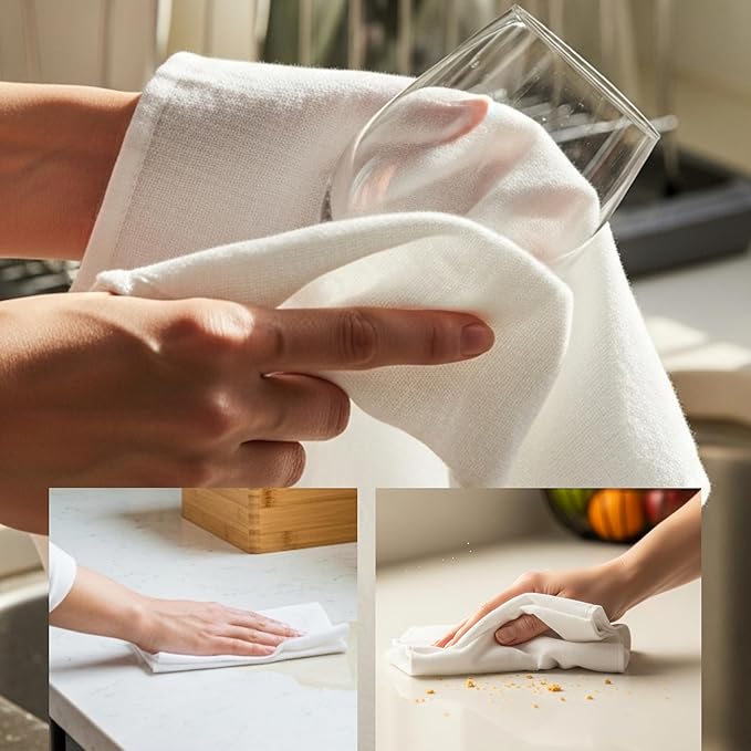 Dish Cloths Cotton| Kitchen Wash Cloth| Shop Towels Absorbent and Lint Free Flour Sack| Dishcloths for Kitchen Washing Dishes|Thick Absorbent Quick Dry Dish Rags | 4 Pack 13"x13" White