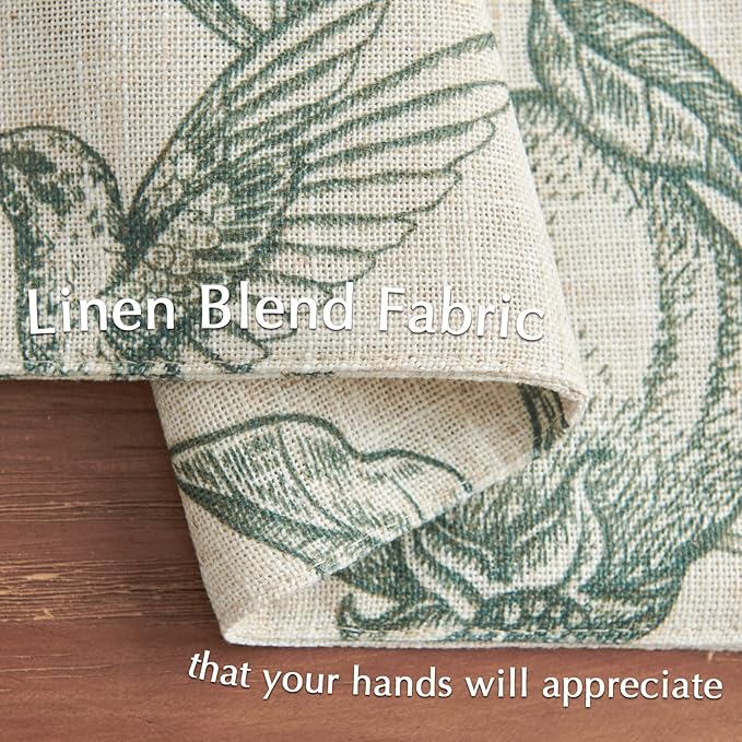 JINCHAN Linen Floral Placemats Set of Cloth Table Mats Rustic Cottagecore Botanical Outdoor Seasonal for Kitchen Dining Decor Heat Resistant Non-Slip Washable Tablemats 13x19 Inch Dark Green