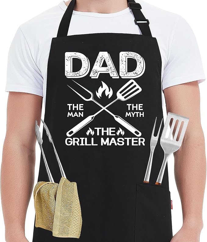 Kaidouma Grill Aprons for Men Dad - Mens Funny Chef Cooking Grilling BBQ Apron with 2 Pockets - Father's Day Apron for Dad