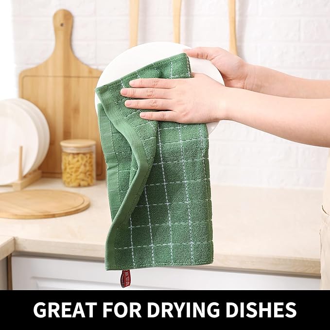 Homaxy 100% Cotton Terry Kitchen Dish Cloths, Ultra Soft and Absorbent Dish Towels for Kitchen, Suitable for Drying and Washing Dishes, 4 Pack, 12 x 12 Inches, Grass Green