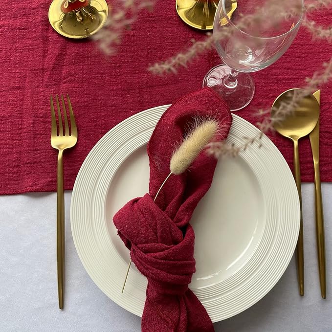 EHLDekol Gauze Cloth Napkins 6 Pack 16x16 Inches 100% Natural Soft Cotton Weddings Decorative Parties Family Everyday Use Bulk Linen Dinner Napkins (Dark Red, 6 Pack)