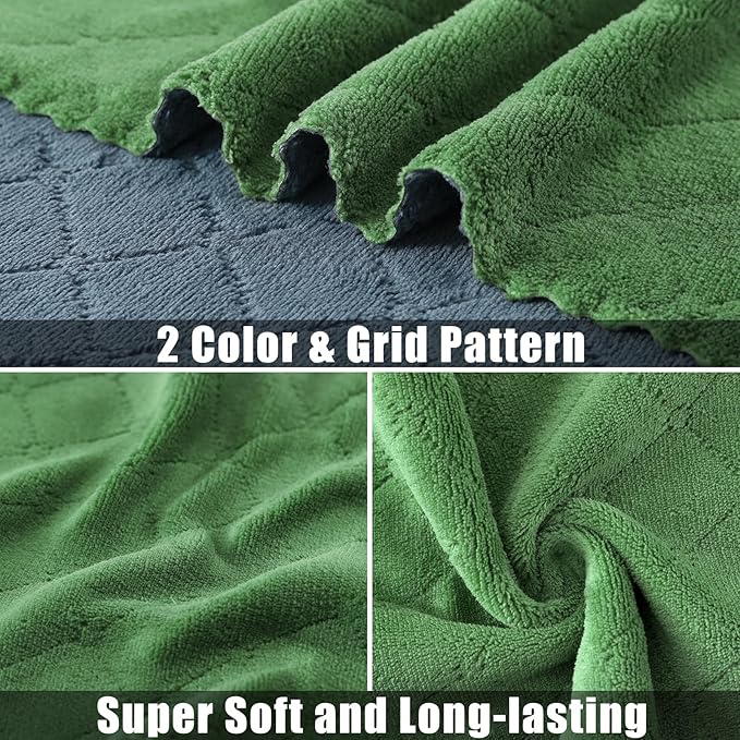 Mordimy 12 Pack Kitchen Cloths Dish Towels (10" x 10", Dark Grey & Grass Green), Super Soft and Absorbent Dish Cloths, Coral Velvet Microfiber Cleaning Cloth, Nonstick Oil Fast Dry Dishcloths