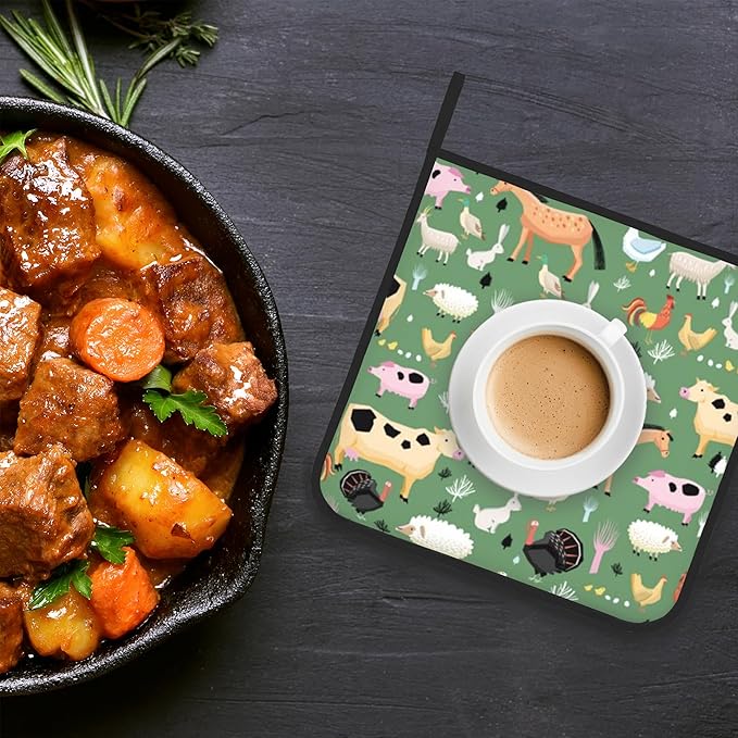 Funny Farm Animals Horse Cow Pot Holder Set of 2,Heat Resistant Potholders Oven Hot Pads for Kitchen Cooking Baking BBQ