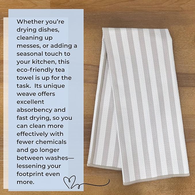 HALL & PERRY Kitchen Tea Towel, Ultra Soft, Quick Dry Microfiber Dish Cloths - 18"x30" Premium Quality Waffle Towel - Stripes and Plaid, Taupe (2, Wesley)