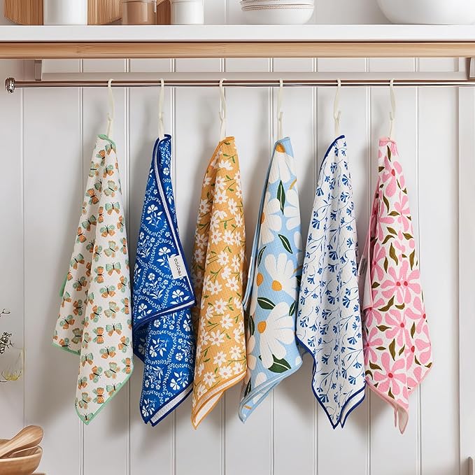RECYCO Waffle Kitchen Towel Set of 2 - Quick Dry Microfiber Sustainable Dish Towels - Ultra Absorbent Reusable Cleaning Tea Towels - Lightweight Hand Towels,16”x 28”, Butterfly Gingham