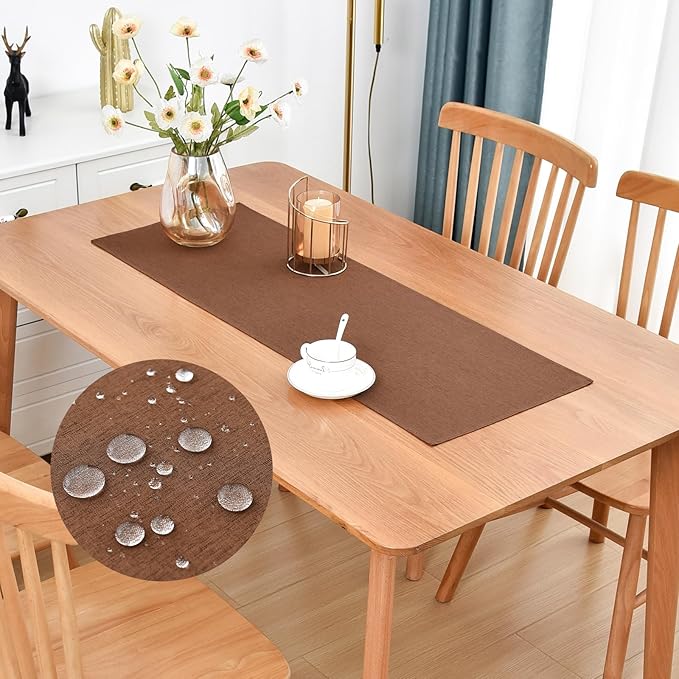 Farmhouse Rustic Table Runner Brown Faux Linen Table Runners Water Resistant Short Table Runner 36 inches for Living Room Dresser Bedroom Kitchen Dining Party 13x36 Inch