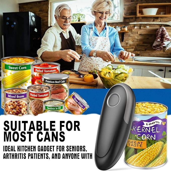 Electric Can Opener, One-Touch Automatic Can Opener for Seniors with Arthritis, Smooth Edge, Hands-Free, Battery Powered, Portable & Compact, Food Safe Electric Can Openers for Kitchen (Gray)