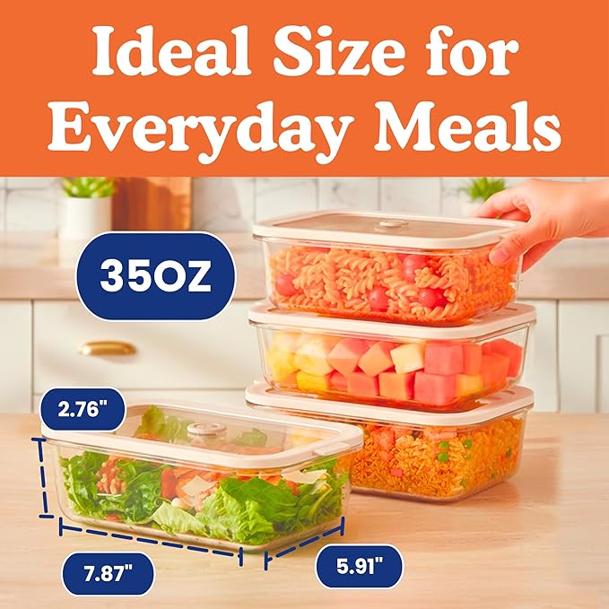Non-Toxic 35 Oz (4.4 Cup) Glass Storage Containers with Lids – Plastic Free Meal Prep Containers for Lunch, Airtight Food Storage, Microwave and Freezer Safe, 4 Pack - Ziruma