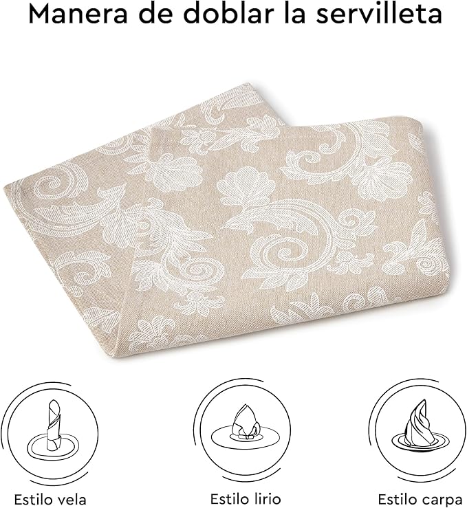 Encasa XO Beige Cloth Napkins Set of 6, 18x18 in | Floral Jacquard Homespun Cotton Dinner Napkins | Washable & Reusable Wedding Napkins for Holiday Dining, Parties, & Everyday Table Décor