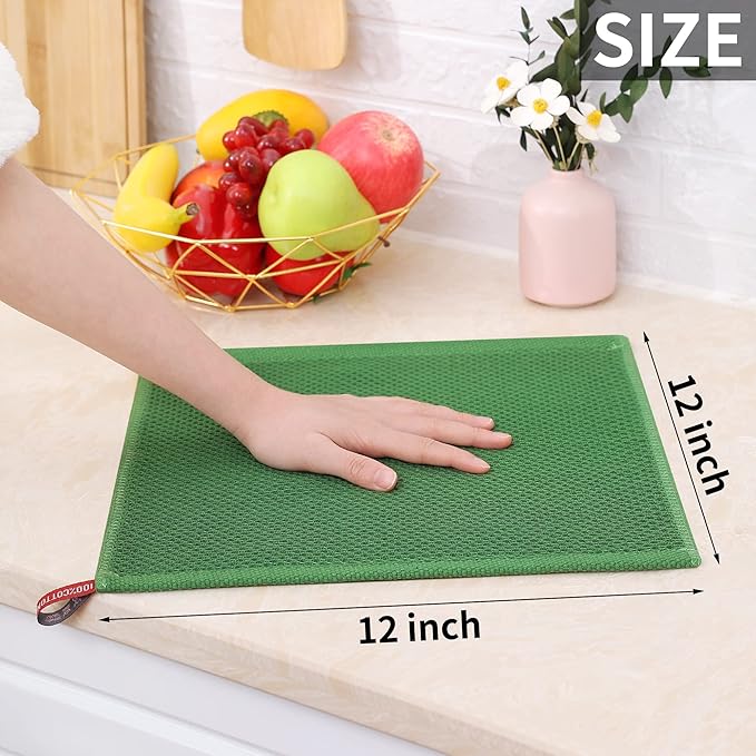 Homaxy 100% Cotton Waffle Weave Kitchen Dish Cloths, 7-Pack Ultra Soft Absorbent Dish Towels, Quick Drying Dish Rags, 12 x 12 Inches, Grass Green