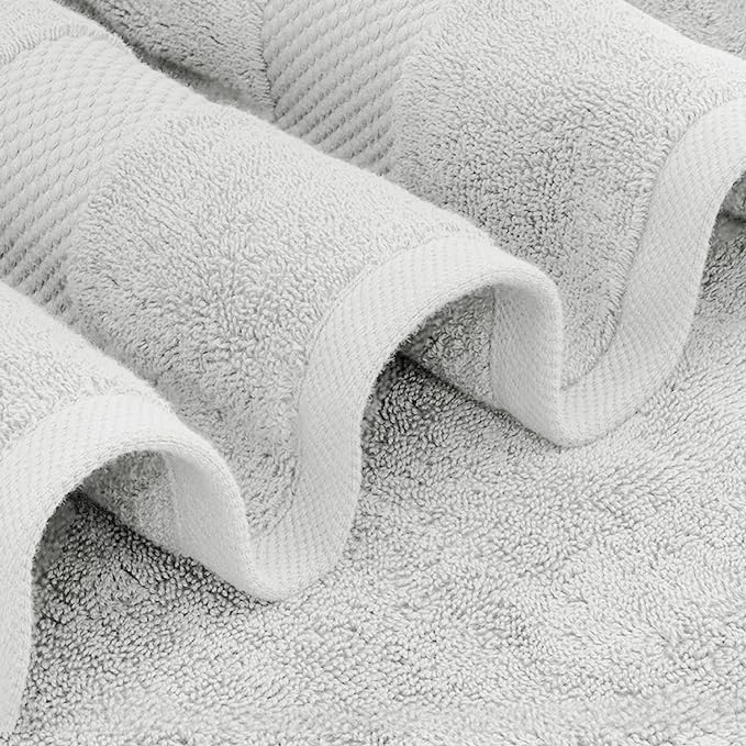 White Classic Luxury Bath Towels Set of 4 Large - 700 GSM Cotton Ultra Soft Bath Towels 27x54 | Highly Absorbent and Quick Dry | Hotel Towels for Bathroom Luxury, Plush Shower Towels, Silver