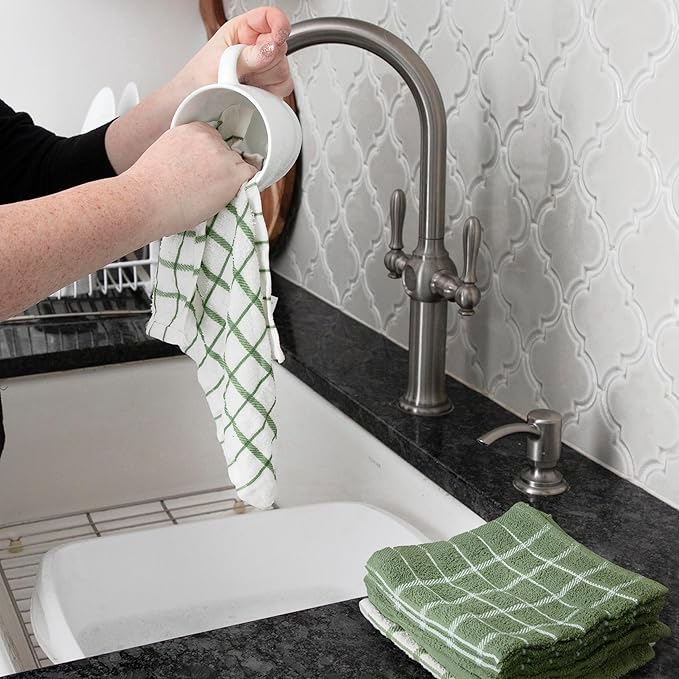 Ritz Premium 3-Pack Kitchen Towel & 6-Pack Dish Cloth Set - Highly Absorbent, Super Soft, Long-Lasting, 100% Cotton Terry Drying Cleaning Cloths, Juniper