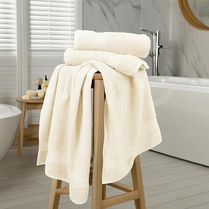 Commercial Bulk Pack of 12 Large Bath Towels – 100% Cotton Terry 24" x 50" – Ideal for Hotels, Salons, Gyms, Spas & Institutional Use – Ivory