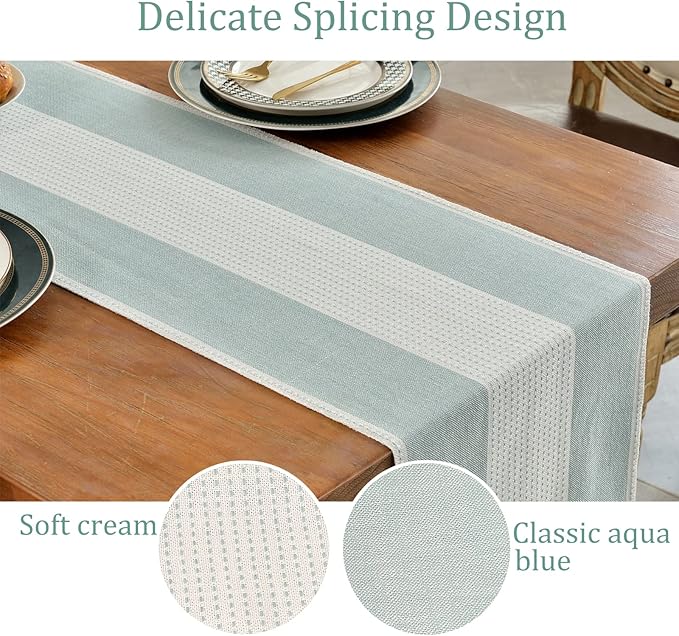 Wracra Linen Table Runner, Farmhouse Macrame Table Runners 90 Inches Long for Dining Table Decor, Wedding, Party and Dresser Decor (Aqua Blue,90")