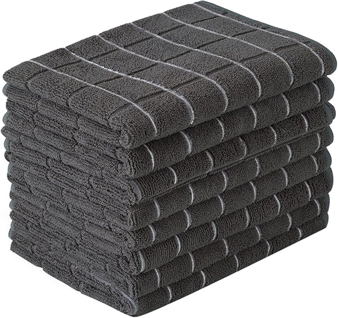 Microfiber Dish Towels - Soft, Super Absorbent and Lint Free Kitchen Towels - 8 Pack (Lattice Designed Black Colors) - 26 x 18 Inch…