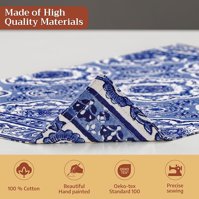 Maison d' Hermine Placemats Set of 4 100% Cotton Washable Cloth Place Mats Reusable Table Mats for Kitchen Dining Party Wedding Gifts for Mothers Day Spring/Summer (Melodie Bleue, 13" x 19")