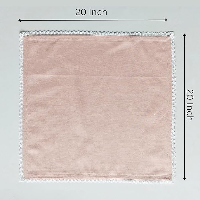 Fingercraft Dinner Cloth Napkin Cotton Linen Set of 12 Mitered Corners with Natural Elegant Lace for Everyday Use Napkins are Pre Shrunk and Good Absorbency with Lace 20x20 in Dusty Pink Easter Color