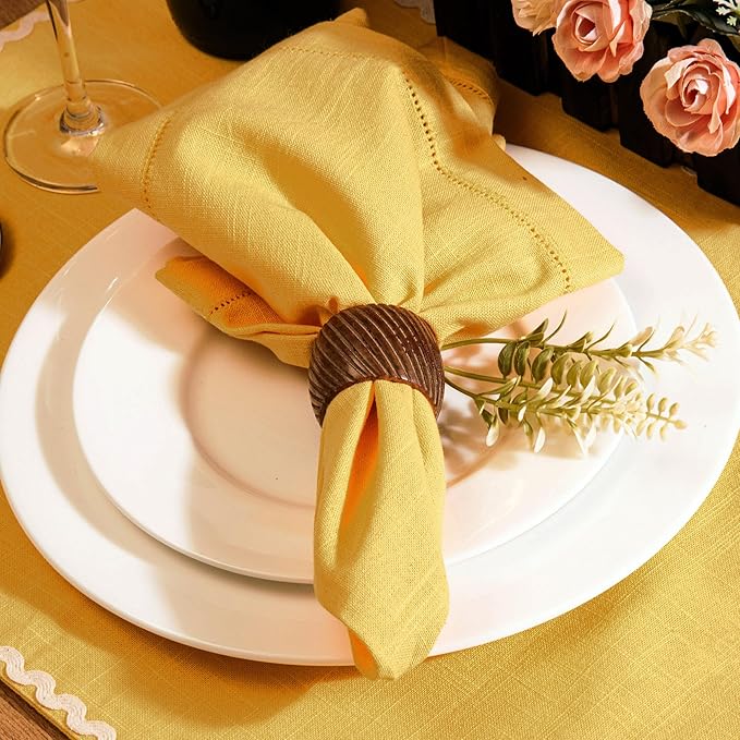 FINGERCRAFT Cloth Napkins, Hemstitched Napkins Cloth, 20 x 20 Inch Generous Picot Hem and Mitered Corner, Everyday Use Premium Quality Perfect for Parties Dinners Weddings Cocktail Set of 6 Daffodil