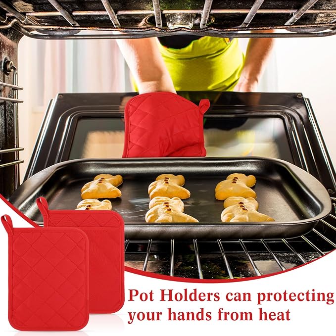 Hoolerry 20 Pieces Pot Holders with Pocket Sublimation 7x9'' Cotton Oven Pot Holders Bulk with Hanging Loops Pads for Kitchen Cook Baking (Red)