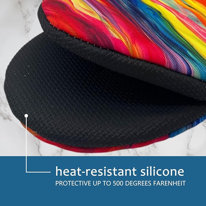 Colorful Tie Dye Mini Silicone Oven Mitts 2-Pack Set, Heat Slip Resistant Kitchen Gloves, Soft Short Oven Mittens for Safe Cooking Baking Grilling