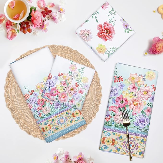 Watercolor Floral Tea Towels, Cotton Kitchen Towel 18.9 × 27.5 inch, Quick Drying Dish Cloth for Party Anniversary Holiday Decoration, Housewarming Gifts for Mom
