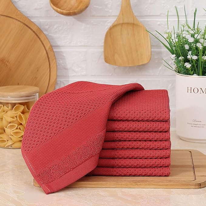 Homaxy 100% Cotton Dish Cloths, 6 Pack - 12 x 12 Inches, Waffle Weave Super Soft and Absorbent Dish Towels Quick Drying Dishcloths, Red