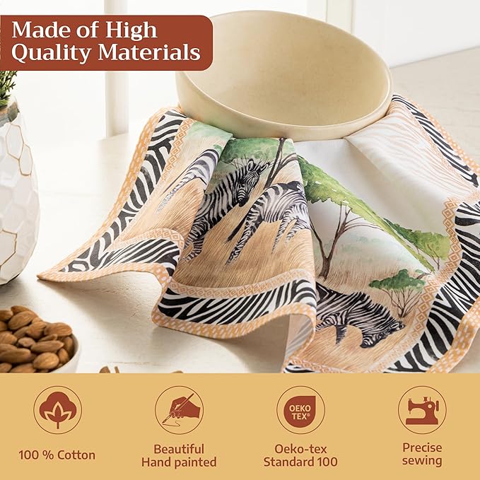 Maison d' Hermine Cloth Napkins Set of 4 100% Cotton Everyday Reusable Square Napkins Cloth Washable Dinner Party Wedding Restaurant Gifts for Mothers Day Spring/Summer (Zebra Life, 18" x 18")