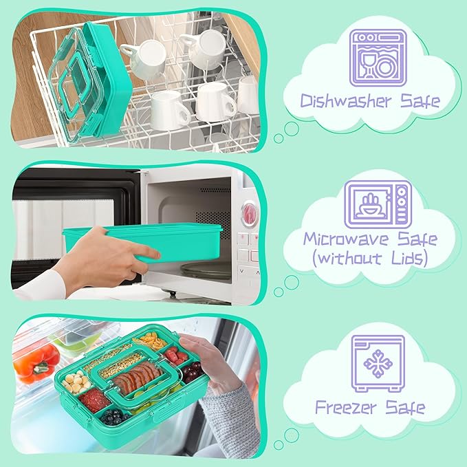 Xyptorix Snack Box Container for Kids - Adjustable 12-Compartment Snack Containers, Reusable Bento Box, Dishwasher Safe, BPA-Free, Perfect for School, Travel, Camping & Picnic, Green