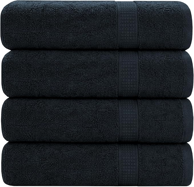 GOLD TEXTILES Premium Bath Towels Set (Pack of 4,27 x 54) 100% Ring-Spun Cotton Bathroom Towels for Hotel, Spa, Soft and Absorbent (27 x 54, Grey - 4 Pcs)