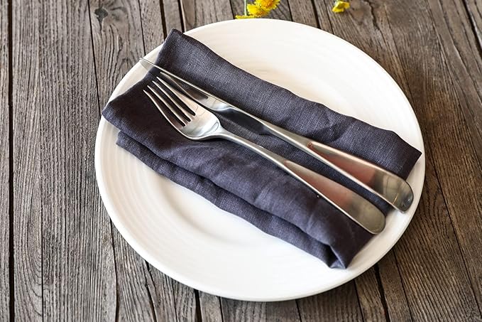 100% Pure Linen Dinner Cloth Napkins 15 x 15 Inch Charcoal Grey - Set of 6 Pack European Flax Natural Fabric Washable for Home and Kitchen