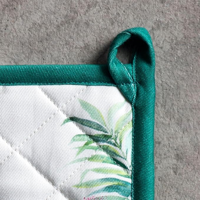 Maison d' Hermine Pot Holders 100% Cotton Heat Resistant Potholders 8" x 8" Hot Pads with Loop BBQ Cooking Baking Gifts for Mothers Day Handling Hot Pans Spring/Summer (Pack of 1, Tropiques)