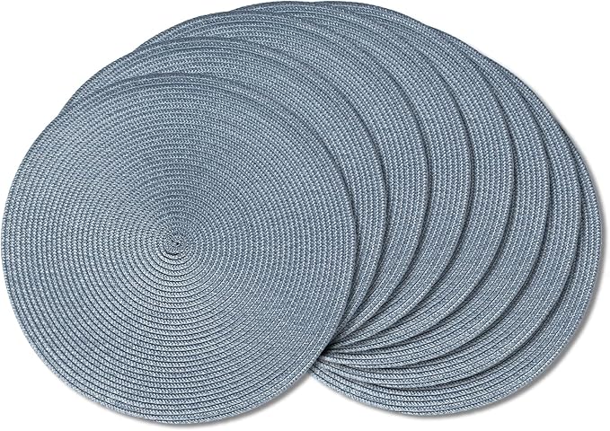 AHHFSMEI Round Placemats Set of 8 Heat Resistant Washable Non-Slip Woven Braided Table Mats for Dining Table Kitchen & Home Deco (Light Blue,8)