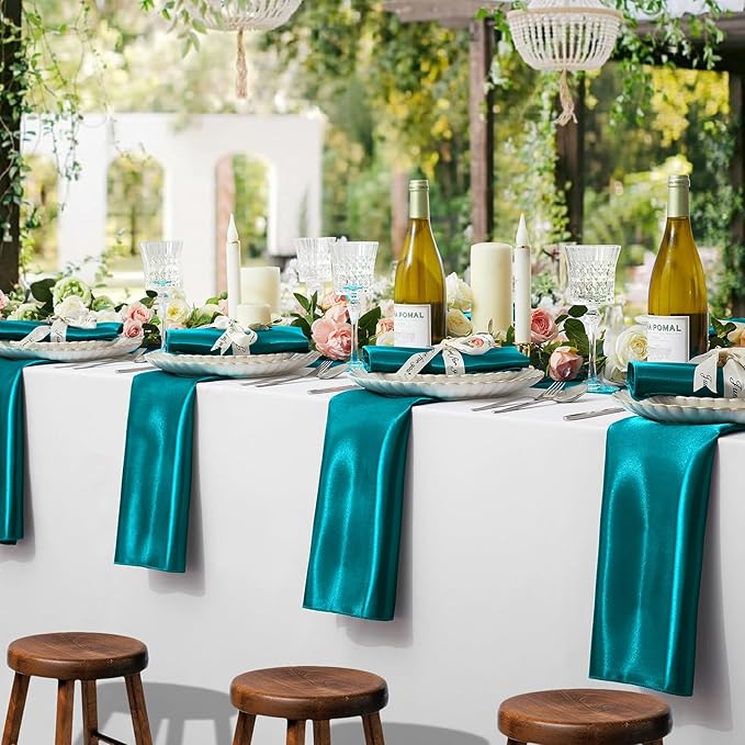 KKJIAF 50 Pack Dark Teal Square Satin Napkins 17x17 Inch Soft Smooth Cloth Napkins，Silky Table Napkin for Wedding Banquet Party Decoration