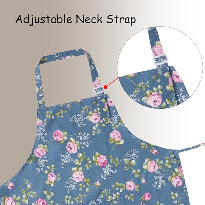 DILLMAN Aprons for Women with Pockets Cotton Linen Cooking Kitchen Baking Soft Durable Floral Gardening Apron