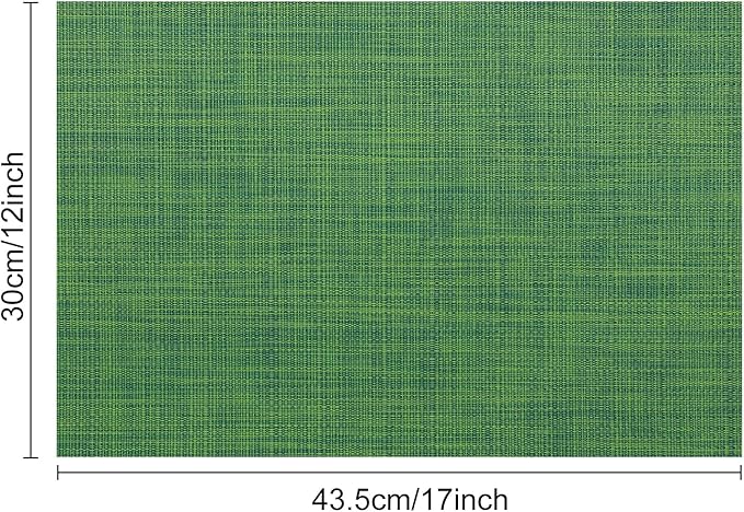 Myir JUN Placemats Set of 10, Vinyl Woven Placemats Place Mats Indoor Set of 10 Washable Table Mats Non-Slip Place mats for Dining Table (Dark Green)