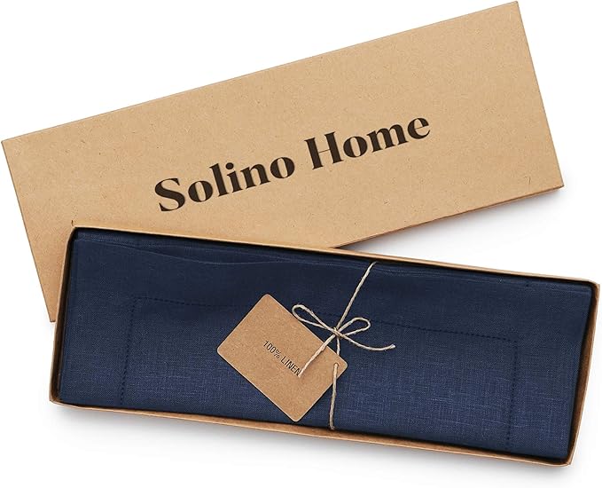 Solino Home Linen Cloth Placemats Set of 6-100% Pure Linen Hemstitch Navy Blue Placemats 14 x 19 Inch - Classic Hemstitch Table Place Mats for Mothers Day, Memorial Day